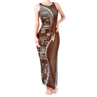 Samoan Siapo Art Tattoo Polynesian Pattern Tank Maxi Dress Brown Color - Polynesian Pride