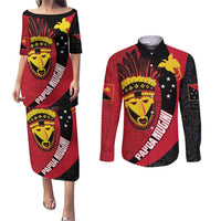 Papua New Guinea Mask Festival Couples Matching Puletasi and Long Sleeve Button Shirt Papua Niugini Tribe Mask Melanesian Pattern
