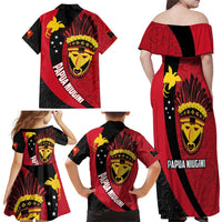 Papua New Guinea Mask Festival Family Matching Off Shoulder Maxi Dress and Hawaiian Shirt Papua Niugini Tribe Mask Melanesian Pattern