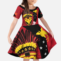 Papua New Guinea Mask Festival Kid Short Sleeve Dress Papua Niugini Tribe Mask Melanesian Pattern