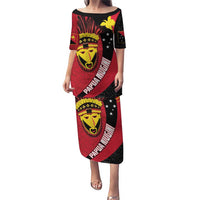 Papua New Guinea Mask Festival Puletasi Papua Niugini Tribe Mask Melanesian Pattern LT03 Long Dress Red - Polynesian Pride
