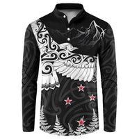 New Zealand Kea Bird Button Sweatshirt Maori Tattoo and Silver Fern Black Color LT03 Black - Polynesian Pride