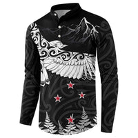 New Zealand Kea Bird Button Sweatshirt Maori Tattoo and Silver Fern Black Color LT03 - Polynesian Pride