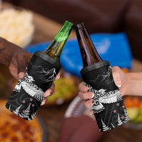 New Zealand Kea Bird 4 in 1 Can Cooler Tumbler Maori Tattoo and Silver Fern Black Color