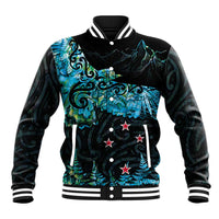 New Zealand Kea Bird Baseball Jacket Maori Tattoo and Silver Fern Paua Shell Style LT03 Unisex Black - Polynesian Pride