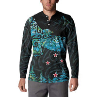 New Zealand Kea Bird Button Sweatshirt Maori Tattoo and Silver Fern Paua Shell Style LT03 - Polynesian Pride