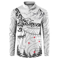 New Zealand Kea Bird Button Sweatshirt Maori Tattoo and Silver Fern White Color LT03 White - Polynesian Pride