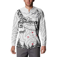 New Zealand Kea Bird Button Sweatshirt Maori Tattoo and Silver Fern White Color LT03 - Polynesian Pride