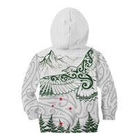 New Zealand Kea Bird Kid Hoodie Maori Tattoo and Silver Fern Green Color