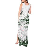New Zealand Kea Bird Tank Maxi Dress Maori Tattoo and Silver Fern Green Color