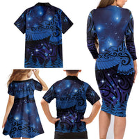 New Zealand Kea Bird Family Matching Long Sleeve Bodycon Dress and Hawaiian Shirt Maori Tattoo and Silver Fern Matariki Style