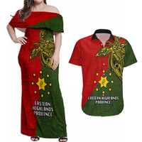 Papua New Guinea Eastern Highlands Province Couples Matching Off Shoulder Maxi Dress and Hawaiian Shirt PNG Birds Of Paradise Polynesian Arty Style LT03 Green - Polynesian Pride