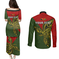 Custom Papua New Guinea Eastern Highlands Province Couples Matching Puletasi Dress and Long Sleeve Button Shirts PNG Birds Of Paradise Polynesian Arty Style LT03 - Polynesian Pride