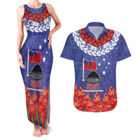FAST Party Samoa Couples Matching Tank Maxi Dress and Hawaiian Shirt Ula Fala Teuila Polynesian Tapa Pattern LT03 Blue - Polynesian Pride