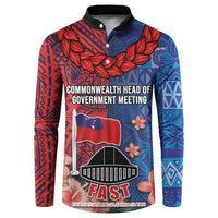 CHOGM FAST Samoa 2024 Button Sweatshirt Samoan Tapa Tribal and Ornament Pattern with Hibiscus LT03 Blue - Polynesian Pride