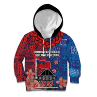 CHOGM FAST Samoa 2024 Kid Hoodie Samoan Tapa Tribal and Ornament Pattern with Hibiscus