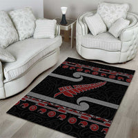 New Zealand Christmas Area Rug Meri Kirihimete Silver Fern Knit Style Red Color - Polynesian Pride
