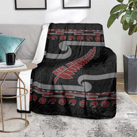 New Zealand Christmas Blanket Meri Kirihimete Silver Fern Knit Style Red Color - Polynesian Pride