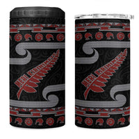 New Zealand Christmas 4 in 1 Can Cooler Tumbler Meri Kirihimete Silver Fern Knit Style Red Color - Polynesian Pride