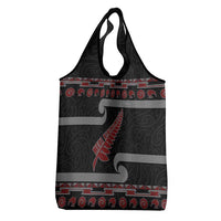 New Zealand Christmas Grocery Bag Meri Kirihimete Silver Fern Knit Style Red Color - Polynesian Pride