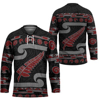 New Zealand Christmas Hockey Jersey Meri Kirihimete Silver Fern Knit Style Red Color - Polynesian Pride