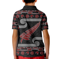 New Zealand Christmas Kid Polo Shirt Meri Kirihimete Silver Fern Knit Style Red Color - Polynesian Pride