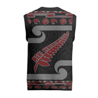 New Zealand Christmas Knitted V-Neck Vest Meri Kirihimete Silver Fern Knit Style Red Color - Polynesian Pride
