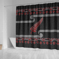New Zealand Christmas Shower Curtain Meri Kirihimete Silver Fern Knit Style Red Color - Polynesian Pride