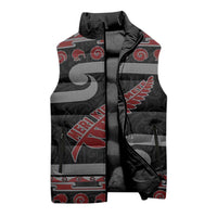 New Zealand Christmas Sleeveless Puffer Jacket Meri Kirihimete Silver Fern Knit Style Red Color - Polynesian Pride