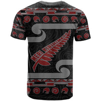 New Zealand Christmas T Shirt Meri Kirihimete Silver Fern Knit Style Red Color - Polynesian Pride