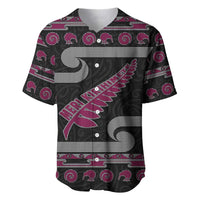 New Zealand Christmas Baseball Jersey Meri Kirihimete Silver Fern Knit Style Pink Color - Polynesian Pride
