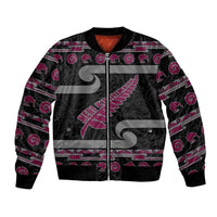 New Zealand Christmas Bomber Jacket Meri Kirihimete Silver Fern Knit Style Pink Color - Polynesian Pride