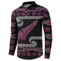 New Zealand Christmas Button Sweatshirt Meri Kirihimete Silver Fern Knit Style Pink Color - Polynesian Pride
