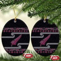 New Zealand Christmas Ceramic Ornament Meri Kirihimete Silver Fern Knit Style Pink Color - Polynesian Pride
