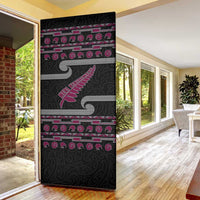 New Zealand Christmas Door Cover Meri Kirihimete Silver Fern Knit Style Pink Color - Polynesian Pride