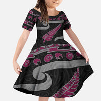 New Zealand Christmas Family Matching Puletasi and Hawaiian Shirt Meri Kirihimete Silver Fern Knit Style Pink Color - Polynesian Pride