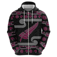 New Zealand Christmas Hoodie Meri Kirihimete Silver Fern Knit Style Pink Color - Polynesian Pride