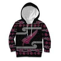 New Zealand Christmas Kid Hoodie Meri Kirihimete Silver Fern Knit Style Pink Color - Polynesian Pride