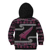 New Zealand Christmas Kid Hoodie Meri Kirihimete Silver Fern Knit Style Pink Color - Polynesian Pride