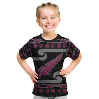 New Zealand Christmas Kid T Shirt Meri Kirihimete Silver Fern Knit Style Pink Color - Polynesian Pride
