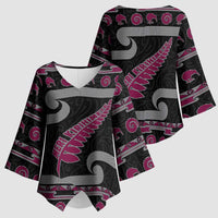 New Zealand Christmas Kimono Sleeve Blouse Meri Kirihimete Silver Fern Knit Style Pink Color - Polynesian Pride