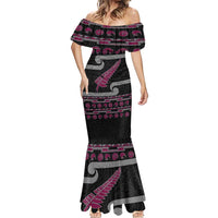 New Zealand Christmas Mermaid Dress Meri Kirihimete Silver Fern Knit Style Pink Color - Polynesian Pride