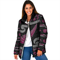 New Zealand Christmas Padded Jacket Meri Kirihimete Silver Fern Knit Style Pink Color - Polynesian Pride