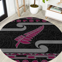 New Zealand Christmas Round Carpet Meri Kirihimete Silver Fern Knit Style Pink Color - Polynesian Pride