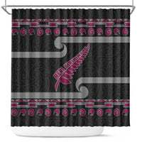 New Zealand Christmas Shower Curtain Meri Kirihimete Silver Fern Knit Style Pink Color - Polynesian Pride