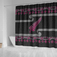 New Zealand Christmas Shower Curtain Meri Kirihimete Silver Fern Knit Style Pink Color - Polynesian Pride