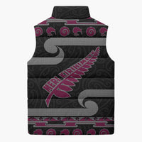 New Zealand Christmas Sleeveless Puffer Jacket Meri Kirihimete Silver Fern Knit Style Pink Color - Polynesian Pride