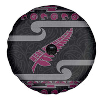 New Zealand Christmas Spare Tire Cover Meri Kirihimete Silver Fern Knit Style Pink Color - Polynesian Pride