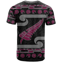 New Zealand Christmas T Shirt Meri Kirihimete Silver Fern Knit Style Pink Color - Polynesian Pride