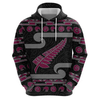 New Zealand Christmas Zip Hoodie Meri Kirihimete Silver Fern Knit Style Pink Color - Polynesian Pride